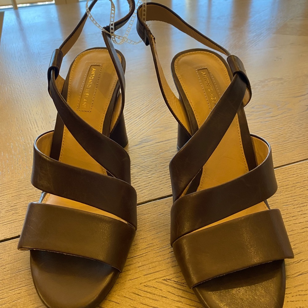 New Strapped Brown three and half inch high heels.